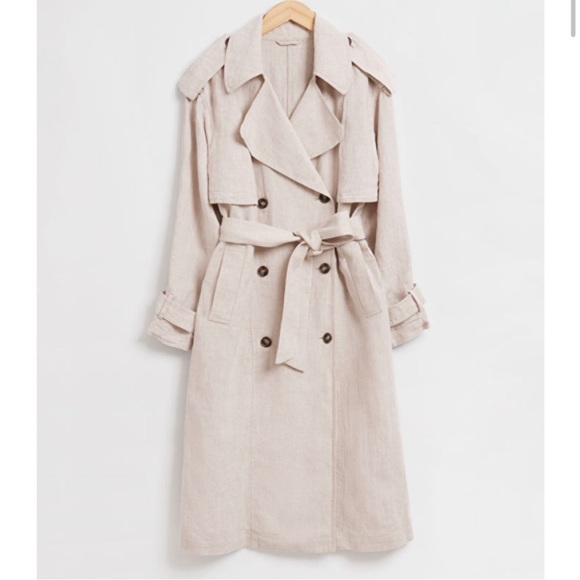 & Other Stories Jackets & Blazers - & Other stories linen Cream Double-Breasted Trench Coat with Belt